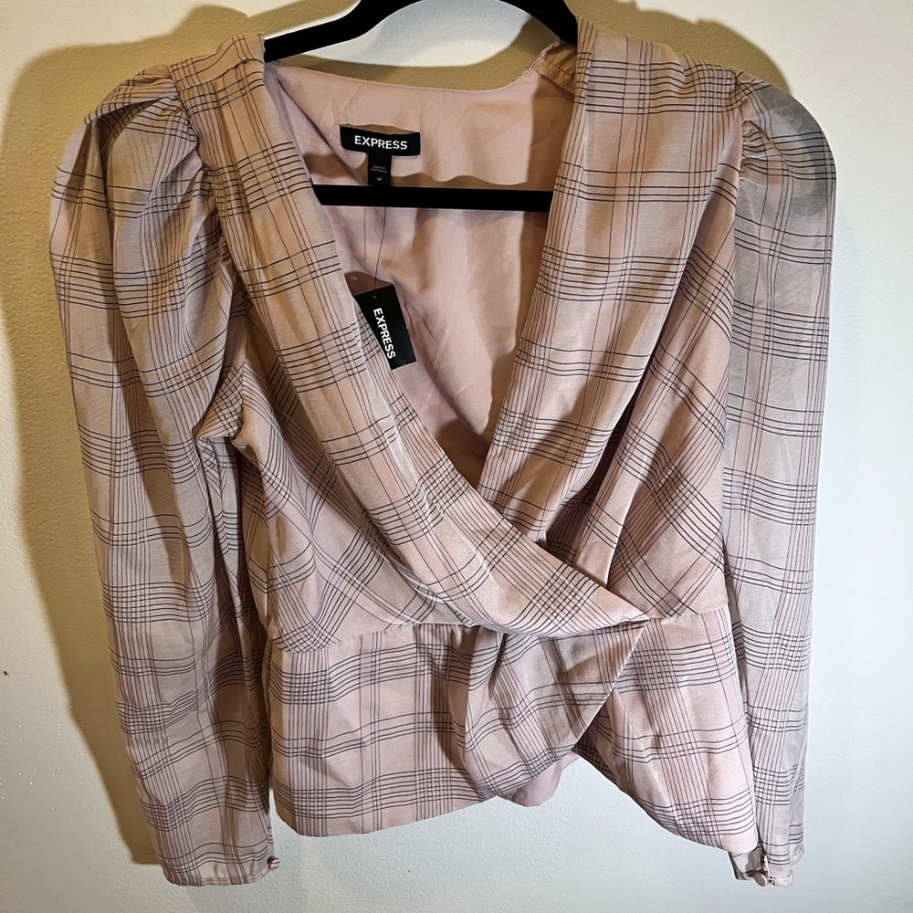 Express Pink Puff Sleeve Wrap Blouse